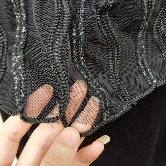 Vintage Velvet Embellished Mesh Overlay Maxi Cocktail Evening Gown 90s 80s - Picture 9 of 16